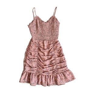 Storia Floral Pink Dress Ruched Mini Sleeveless Thin Strap Stretchy Casual Small